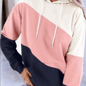 Color block hoodie pink black and white